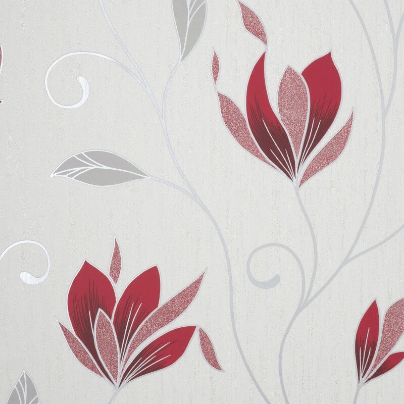 Synergy Floral Glitter Wallpaper - Red/Silver - Crown - M1718Wallpaper199