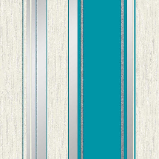 Synergy Stripe Glitter Wallpaper - Teal/Silver - Crown - M0801Wallpaper199