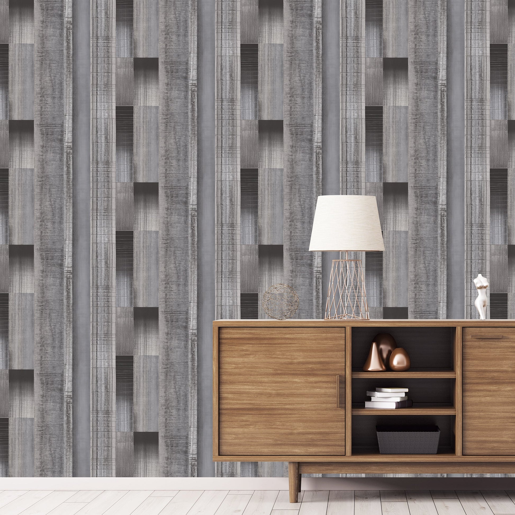 Texstyle Agen Stripe Wallpaper - Black, Greys, Silver Metallic - Galerie - G56571Wallpaper199