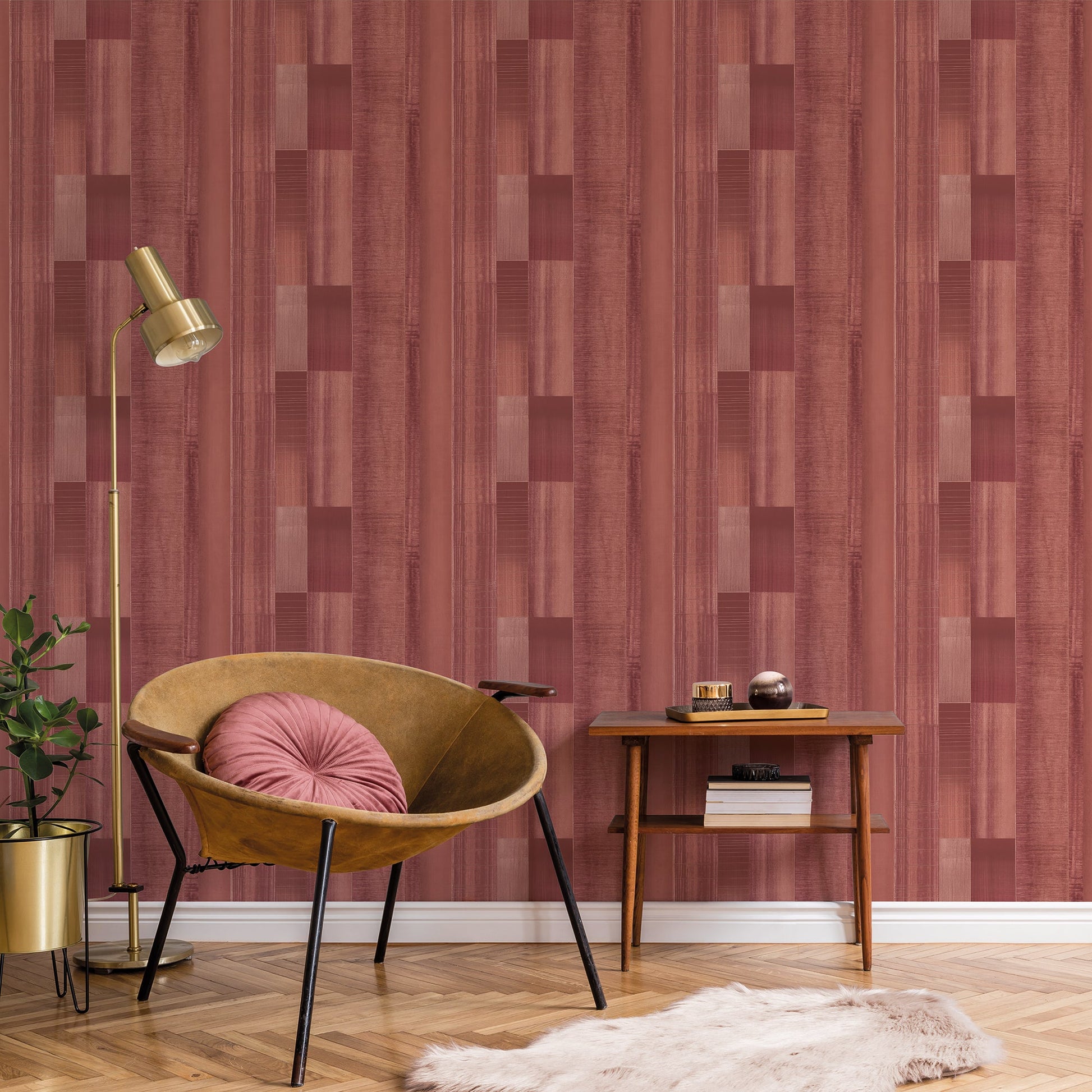 Texstyle Agen Stripe Wallpaper - Red / Rose Gold - Galerie - G56574Wallpaper199