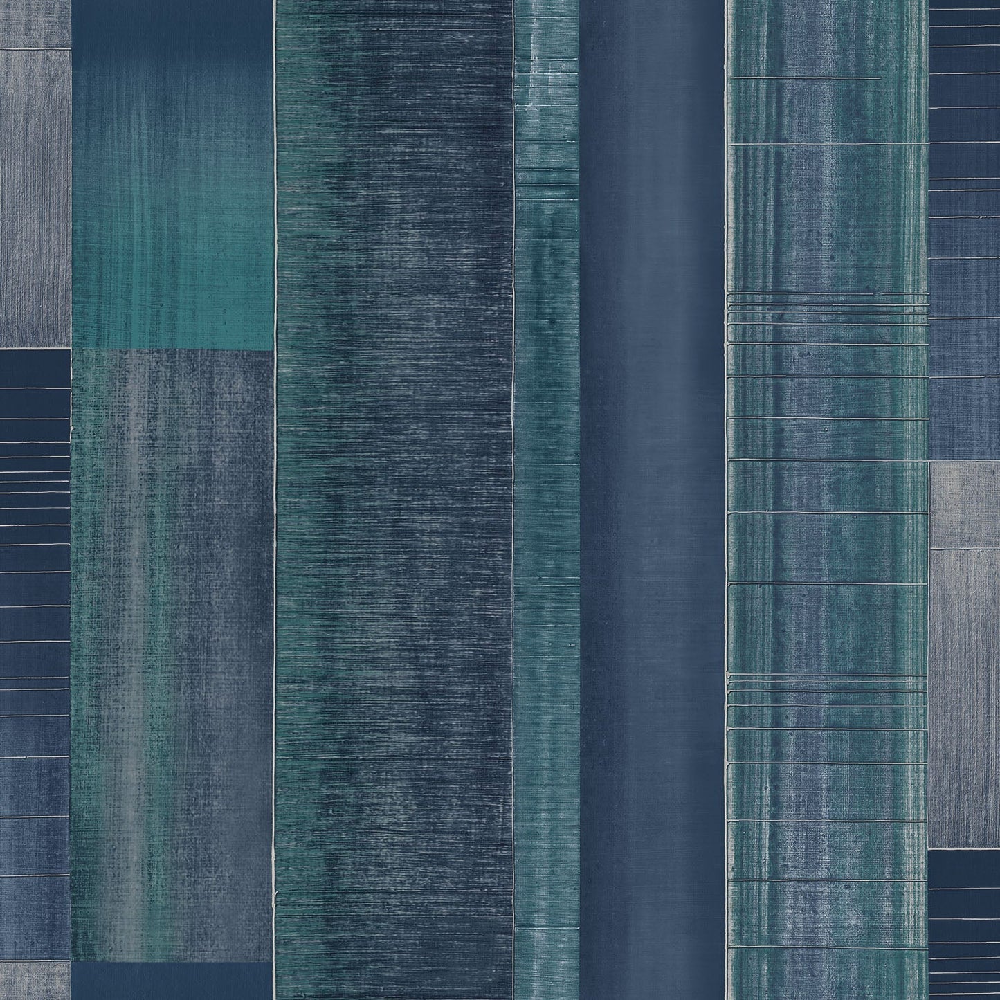 Texstyle Agen Stripe Wallpaper - Turquoise / Navy / Metallic Ink - Galerie - G56575Wallpaper199