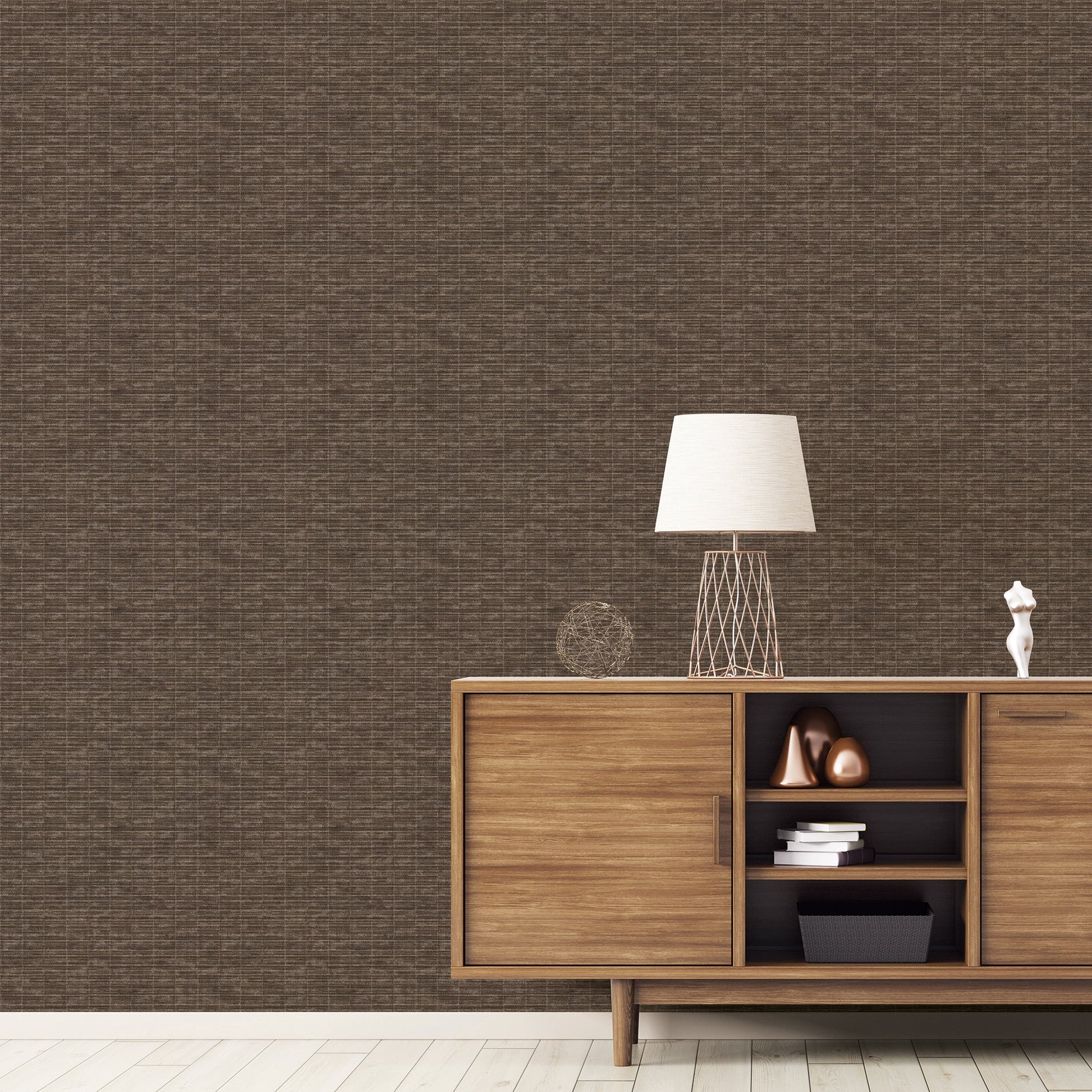 Texstyle Woven Weave Texture Wallpaper - Brown / Black / Metallic Ink - Galerie - G56633Wallpaper199
