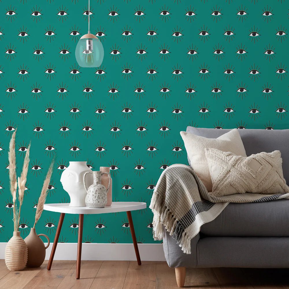 Theia Gold Foil Wallpaper - Turquoise - Furn - THEIA/WP1/TURWallpaper199