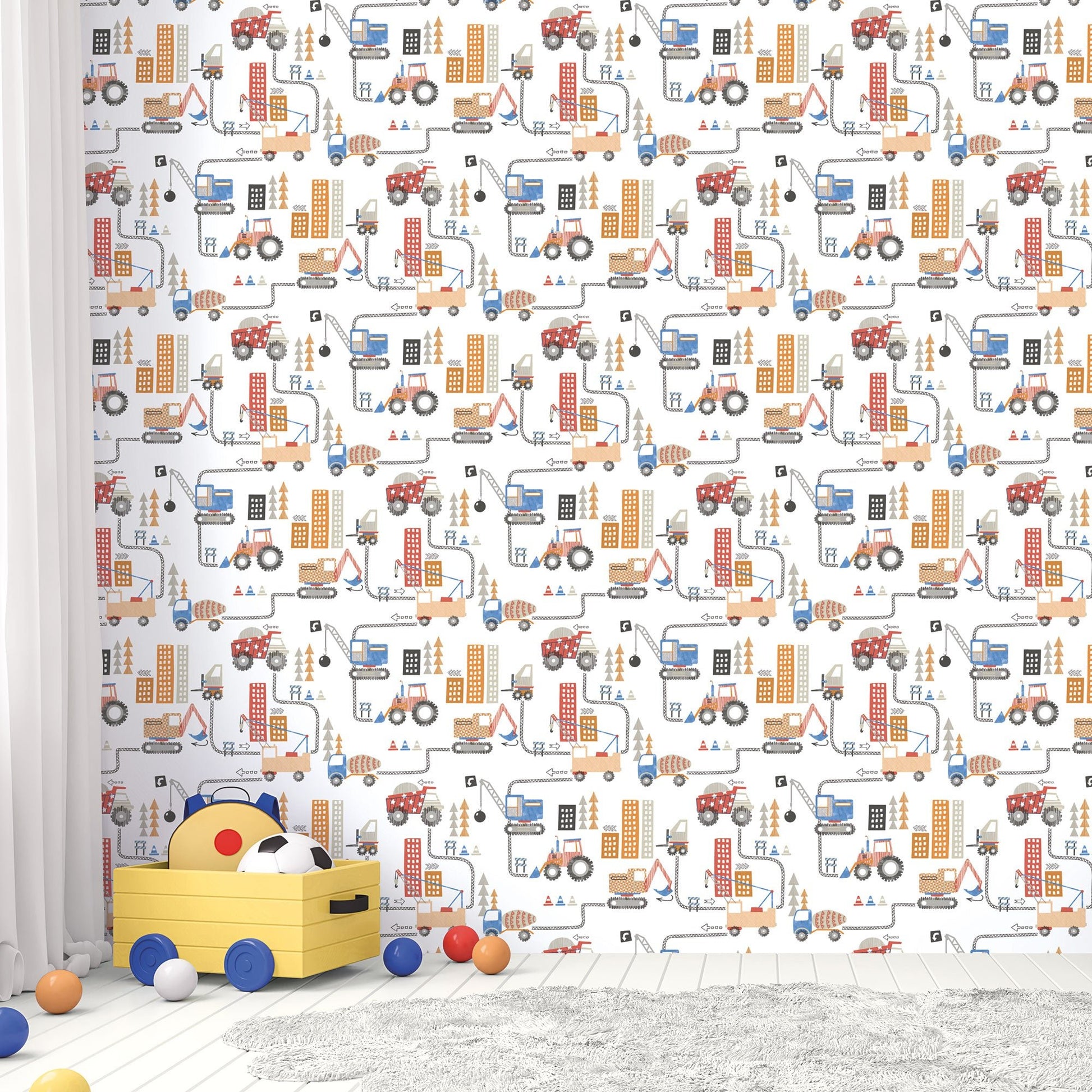 Tiny Tots 2 Construction Wallpaper - Red / Blue / Orange - Galerie - G78361Wallpaper199