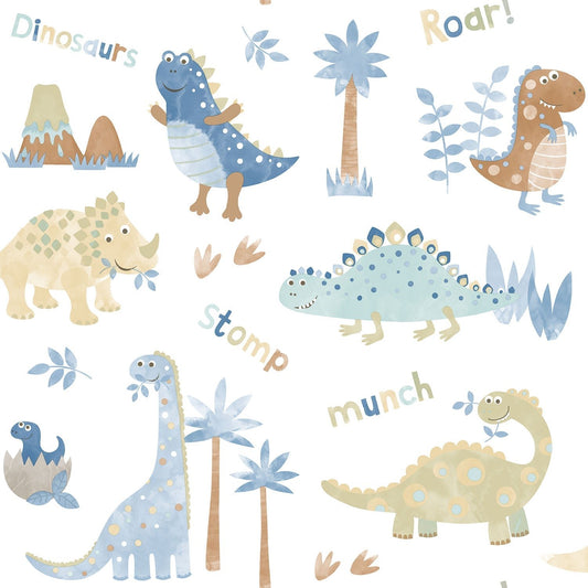 Tiny Tots 2 Dinosaurs Wallpaper - Blue / Beige - Galerie - G78363Wallpaper199