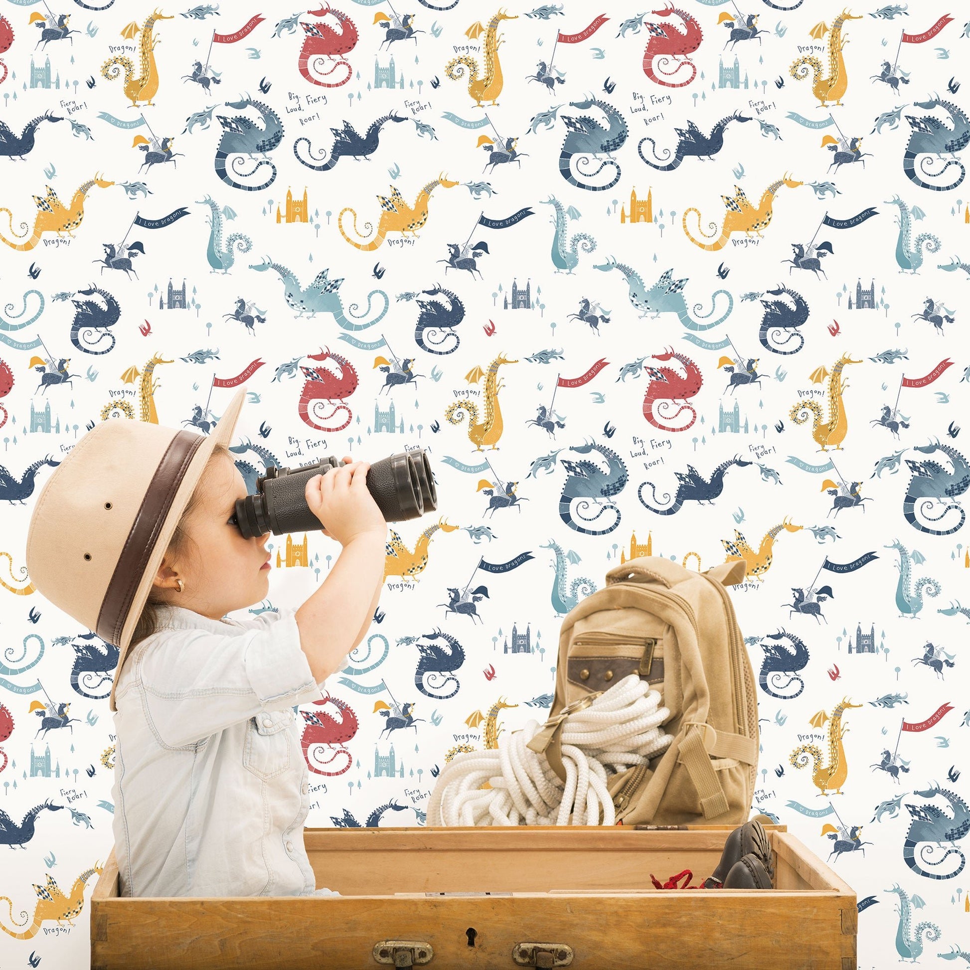 Tiny Tots 2 Dragons Wallpaper - Navy / Red / Yellow / Blue - Galerie - G78369Wallpaper199