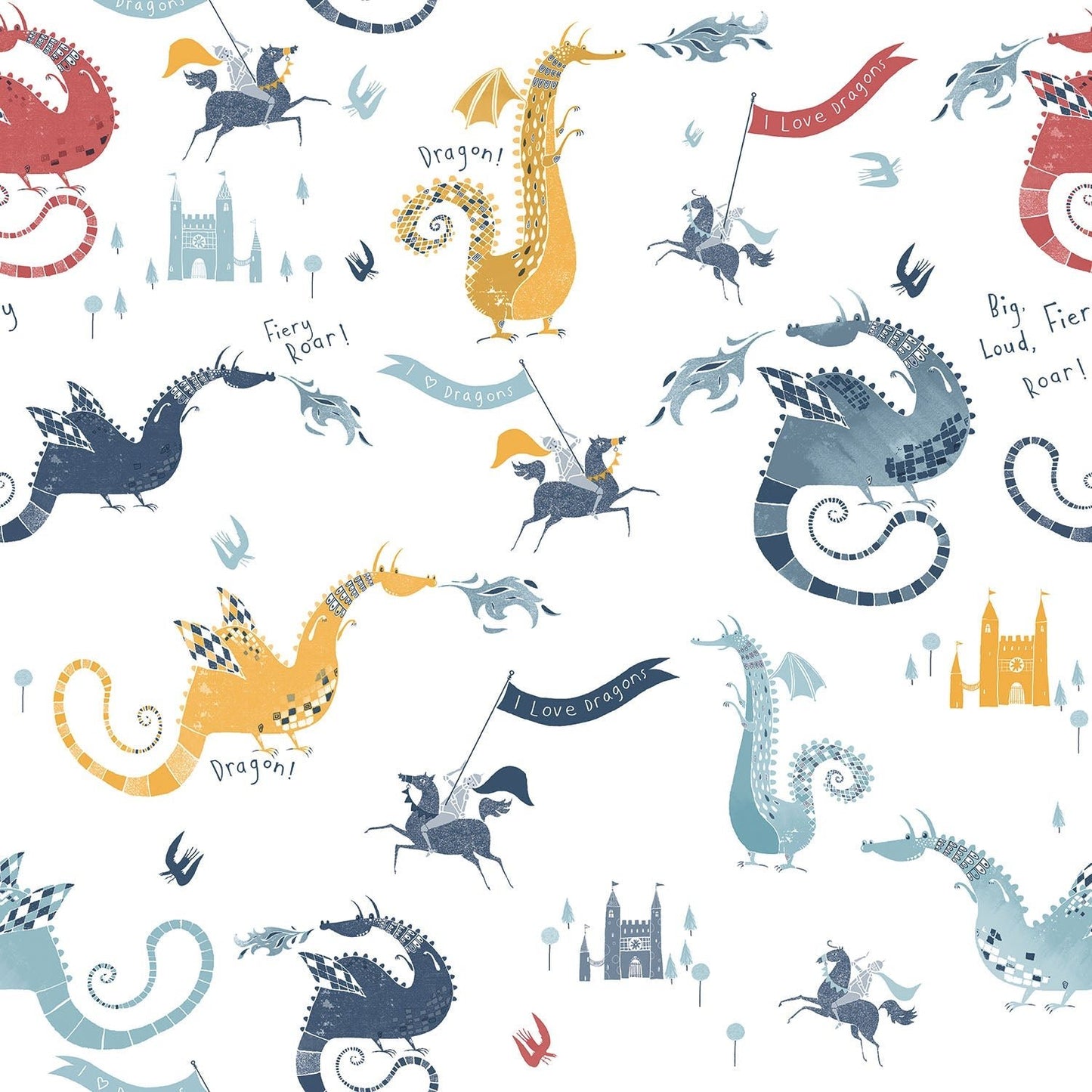 Tiny Tots 2 Dragons Wallpaper - Navy / Red / Yellow / Blue - Galerie - G78369Wallpaper199