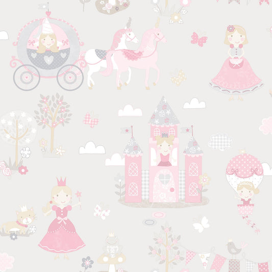 Tiny Tots 2 Fairytale Wallpaper - Grey / Pinks - Galerie - G78370Wallpaper199