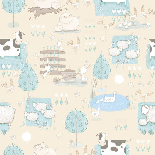 Tiny Tots 2 Farmland Wallpaper - Beige / Turquoise - Galerie - G78374Wallpaper199