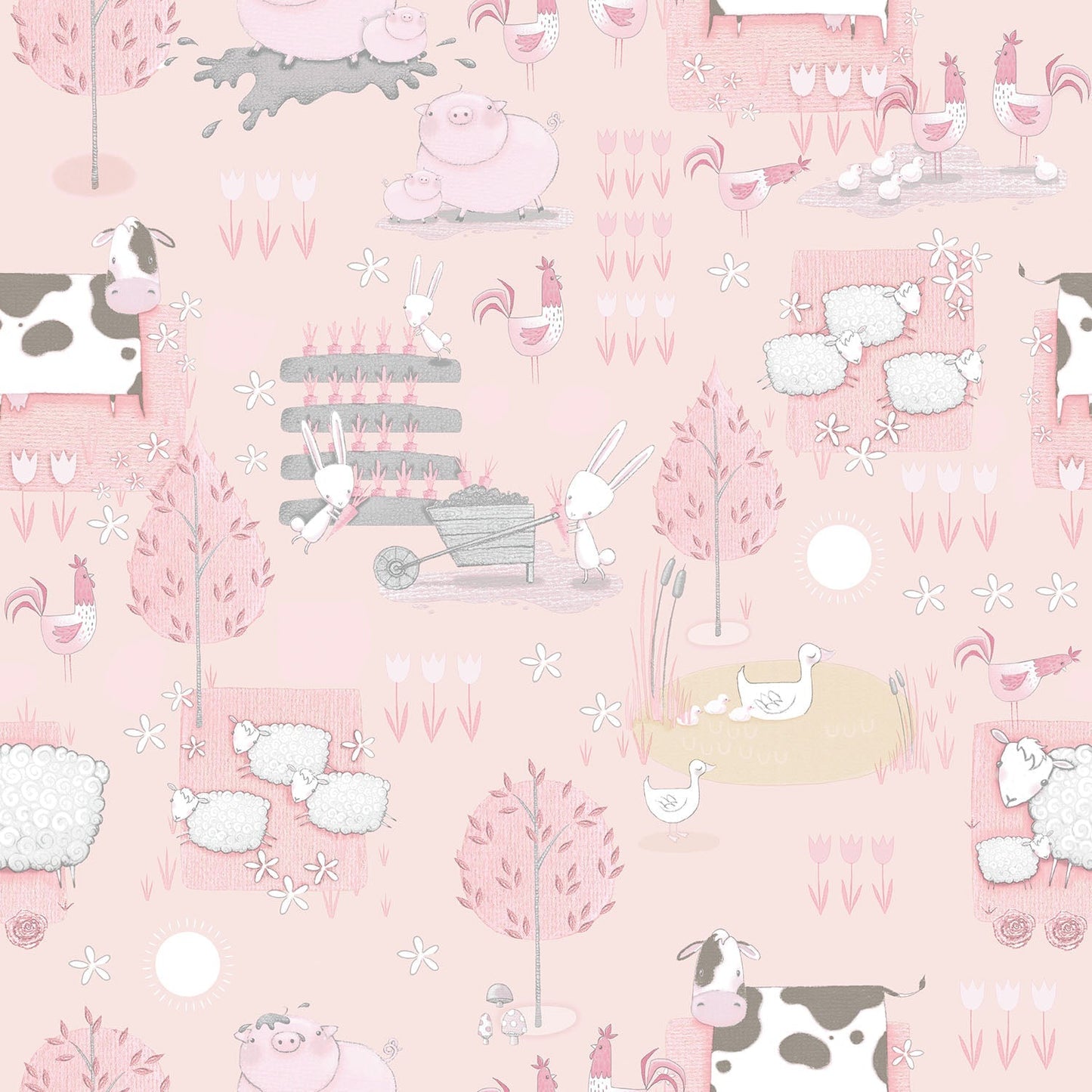 Tiny Tots 2 Farmland Wallpaper - Pink / Grey / Beige - Galerie - G78376Wallpaper199