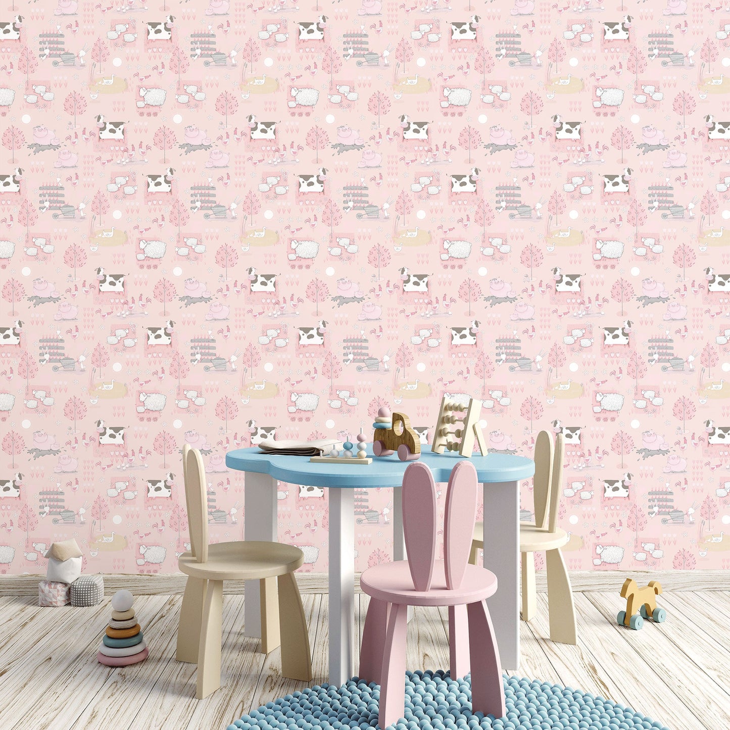 Tiny Tots 2 Farmland Wallpaper - Pink / Grey / Beige - Galerie - G78376Wallpaper199