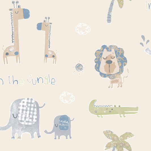 Tiny Tots 2 Jungle Friends Wallpaper - Beige / Safari Green - Galerie - G78378Wallpaper199