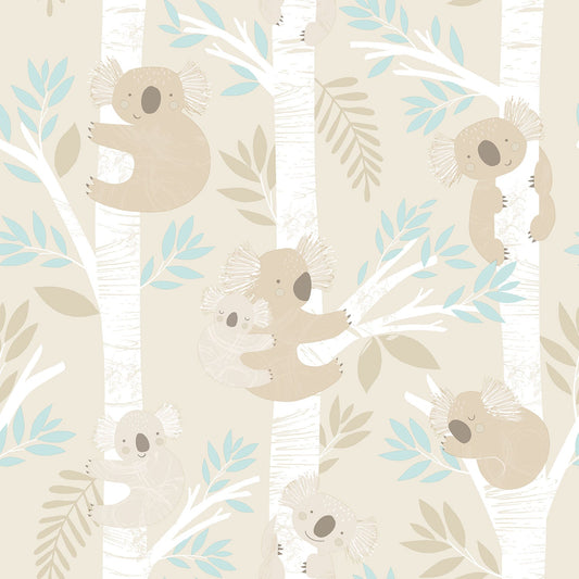 Tiny Tots 2 Koalas Wallpaper - Beige / Turquoise / Glitter - Galerie - G78384Wallpaper199