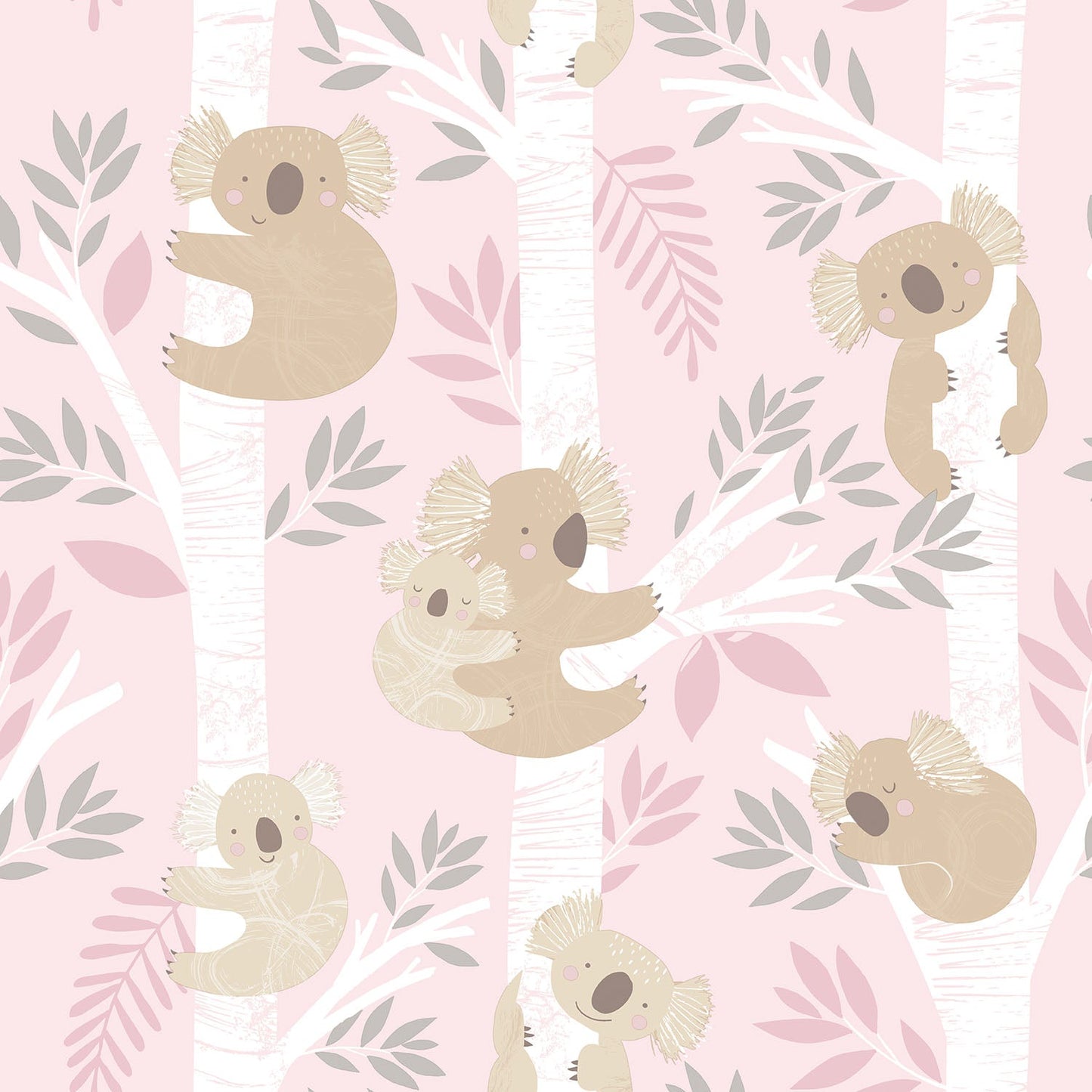 Tiny Tots 2 Koalas Wallpaper - Pink / Grey / Glitter - Galerie - G78387Wallpaper199