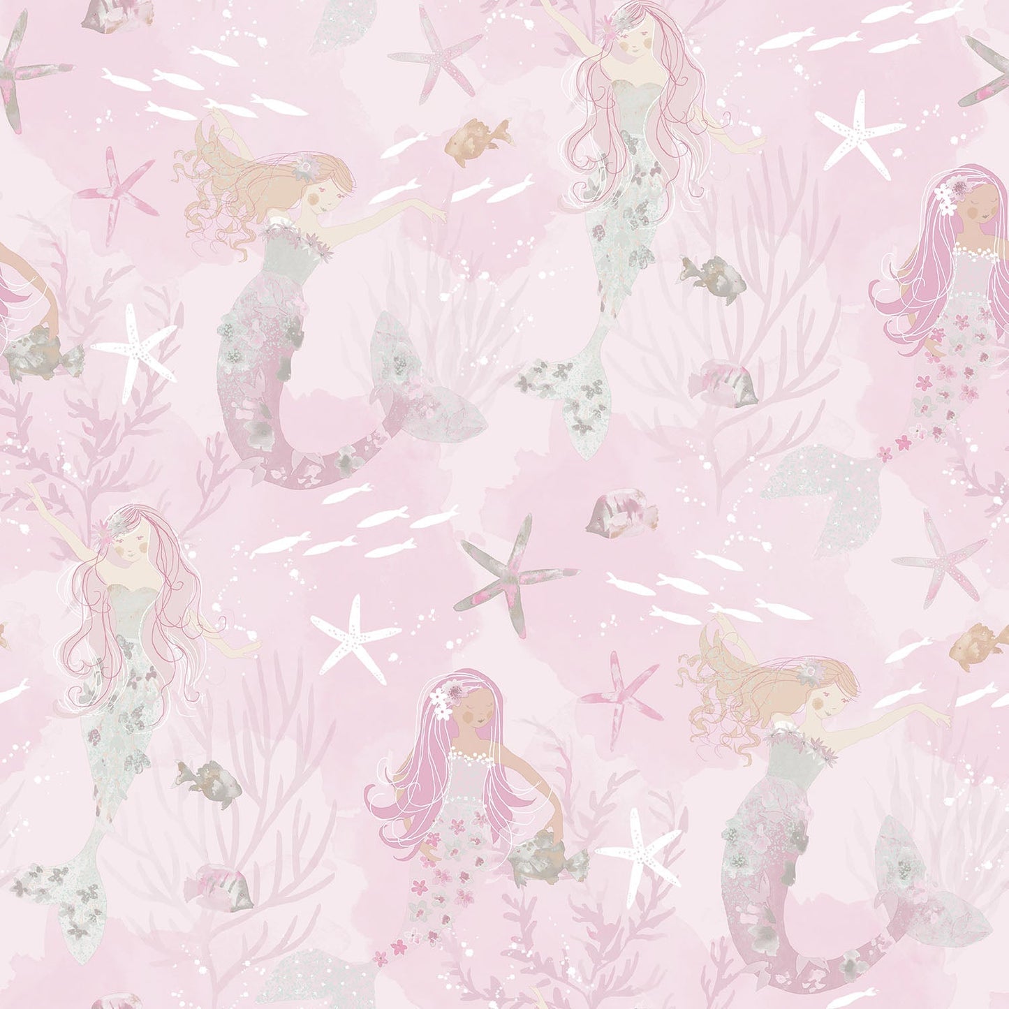 Tiny Tots 2 Mermaids Wallpaper - Pink / Grey / Glitter - Galerie - G78390Wallpaper199