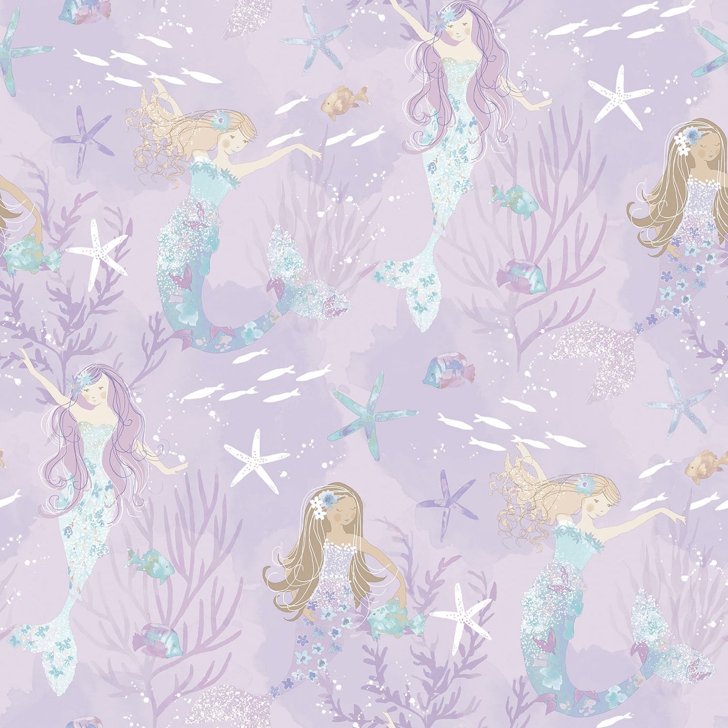 Tiny Tots 2 Mermaids Wallpaper - Purple / Turquoise / Glitter - Galerie - G78391Wallpaper199