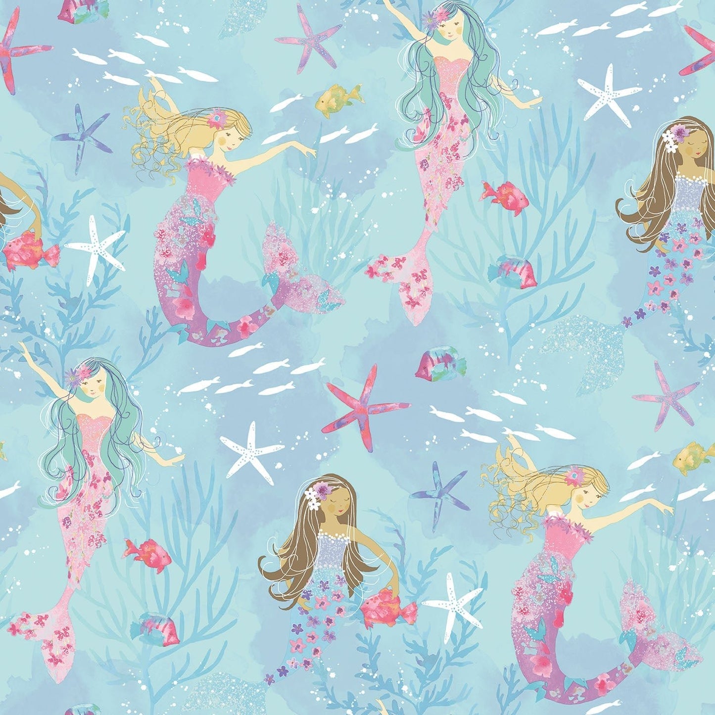 Tiny Tots 2 Mermaids Wallpaper - Turquoise / Hot Pink / Glitter - Galerie - G78392Wallpaper199
