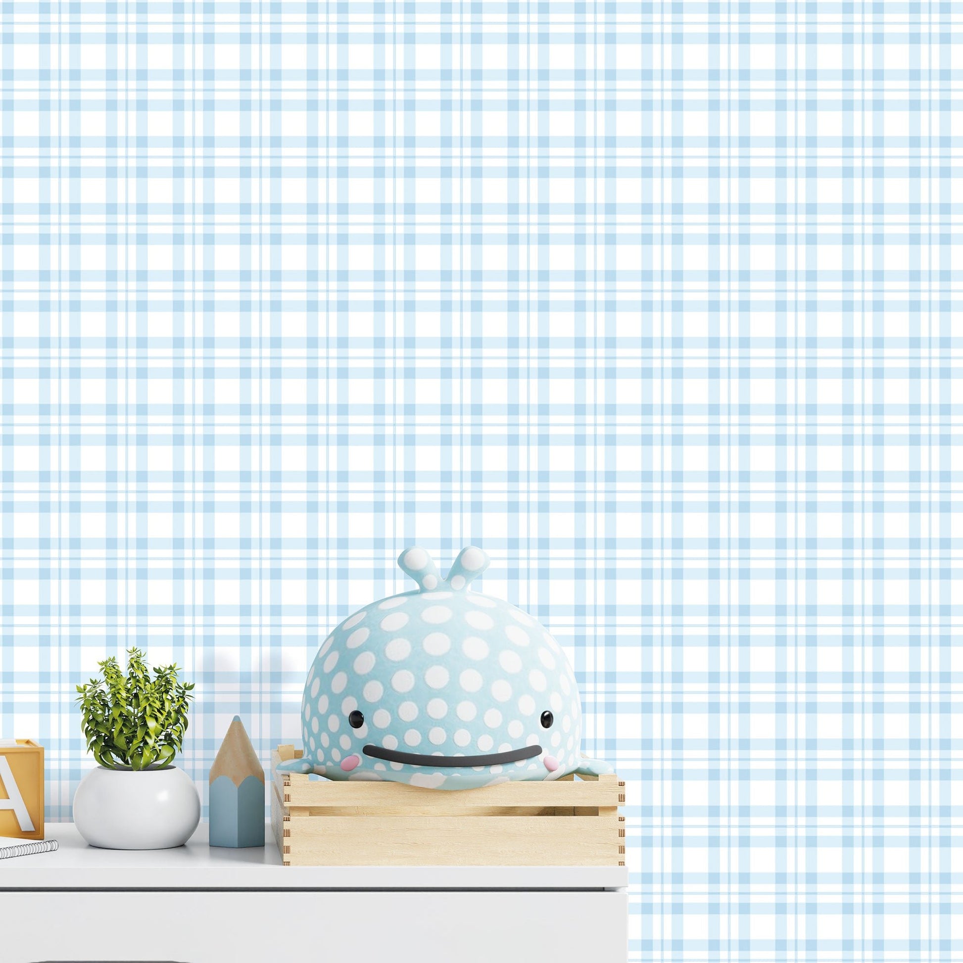 Tiny Tots 2 Plaid Wallpaper - Light Blue - Galerie - G78395Wallpaper199