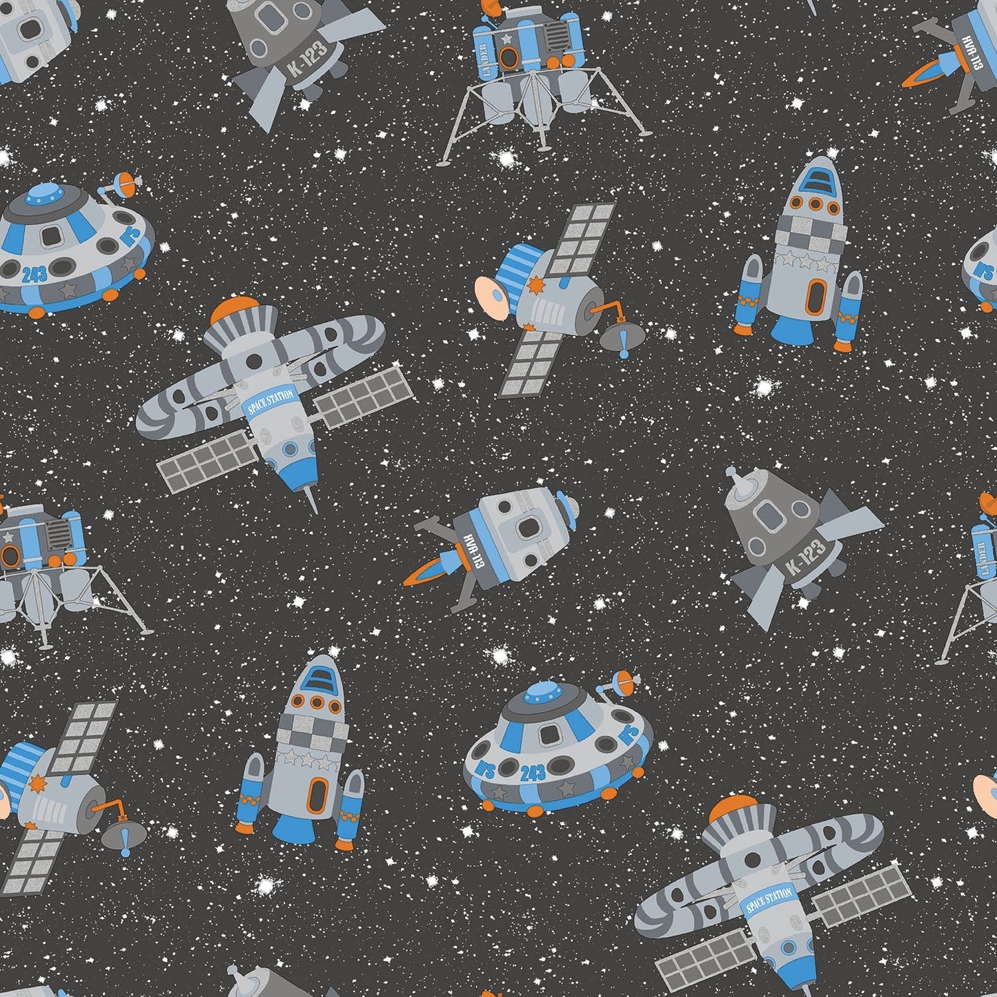 Tiny Tots 2 Spaceships Wallpaper - Black / Blue / Orange / Glitter - Galerie - G78410Wallpaper199