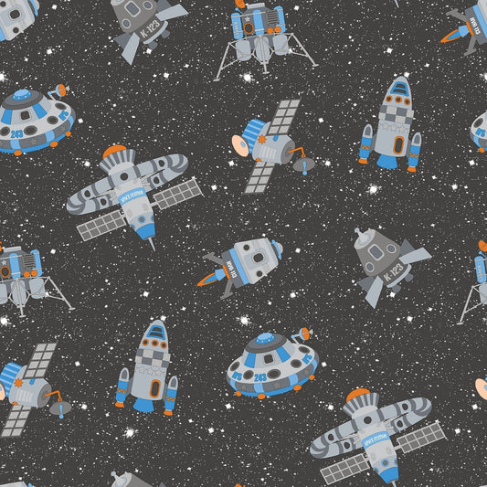 Tiny Tots 2 Spaceships Wallpaper - Black / Blue / Orange / Glitter - Galerie - G78410Wallpaper199