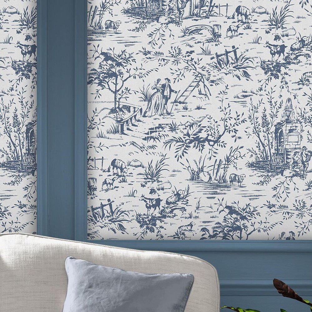 Toile de Jouy Wallpaper - Dark Seaspray Blue - Laura Ashley - 118494Wallpaper199