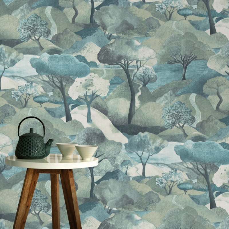 Tree Landscape Wallpaper - Turquoise - Erismann - 10433 - 07Wallpaper199