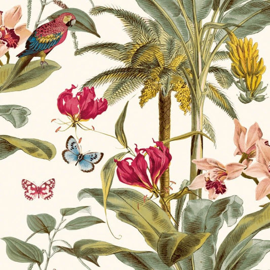 Tropical Palm Butterflies Wallpaper - Pink Multi - Grandeco - JF2001Wallpaper199