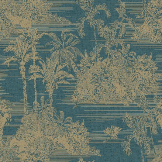 Tropical Toile Wallpaper - Blue/Gold - Muriva - M37301Wallpaper199