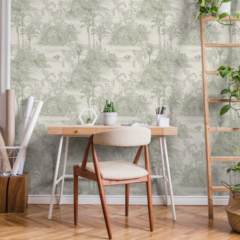 Tropical Toile Wallpaper - Cream/Olive - Muriva - M37304Wallpaper199