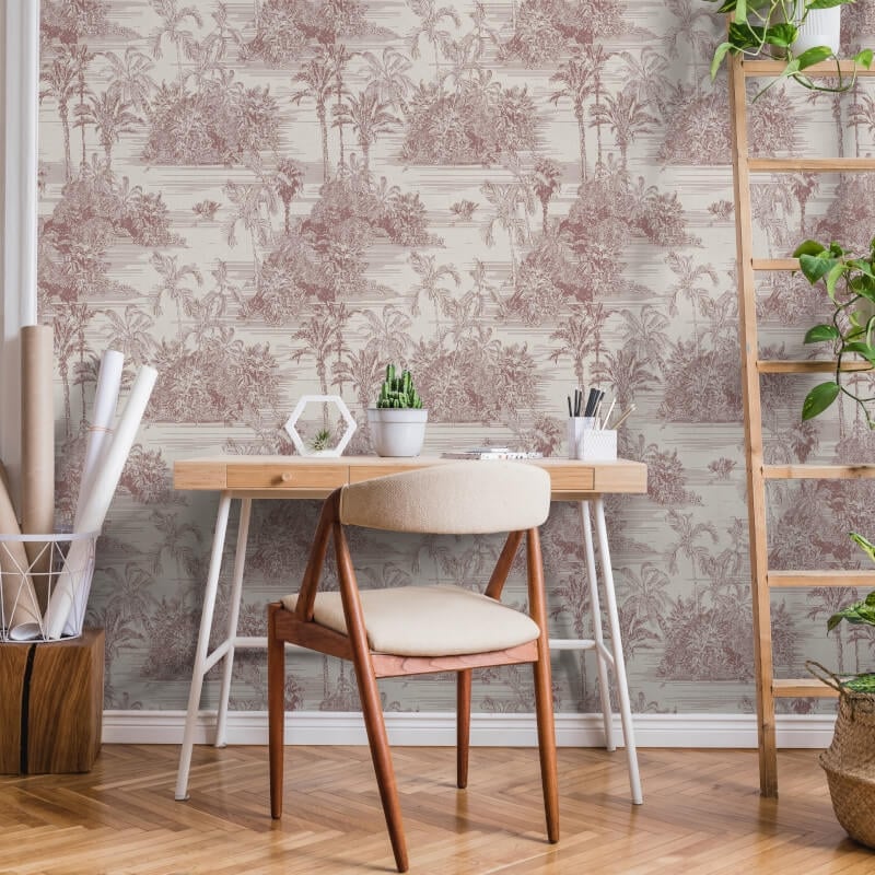 Tropical Toile Wallpaper - Cream/Red - Muriva - M37310Wallpaper199