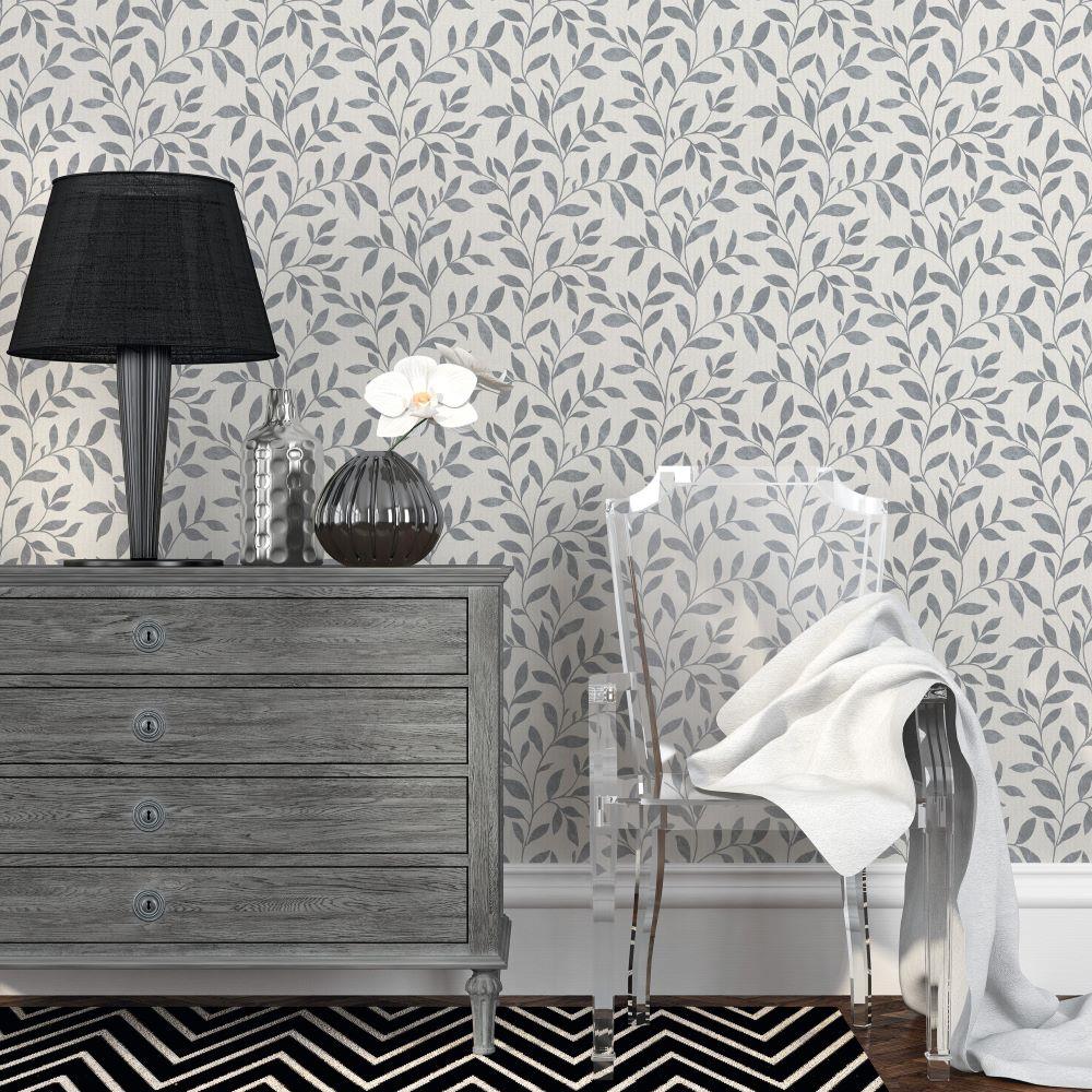 Utopia Loose Leaf Wallpaper - Silver Grey - Galerie - G68028Wallpaper199