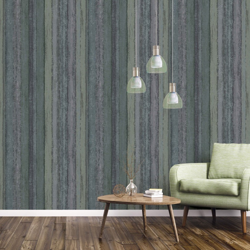 Utopia Nomed Stripe Wallpaper - Green - Galerie - G67802Wallpaper199