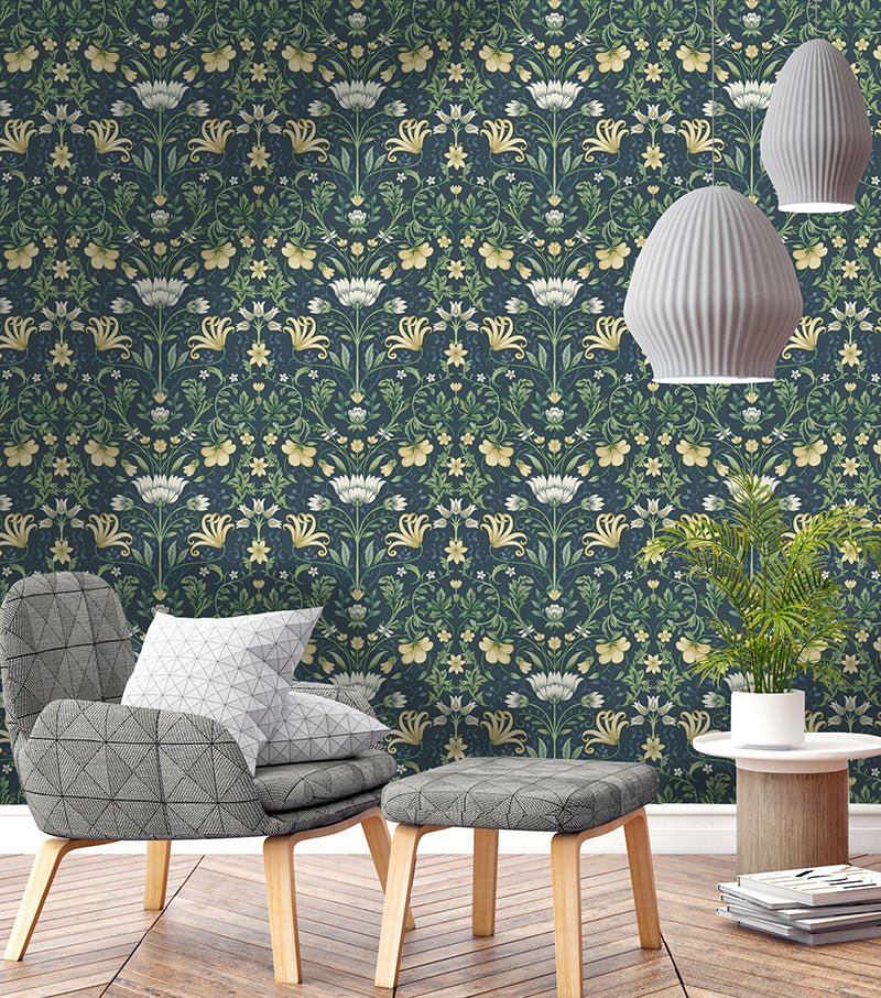 Vintage Floral Wallpaper - Navy - Holden Décor - 13391Wallpaper199