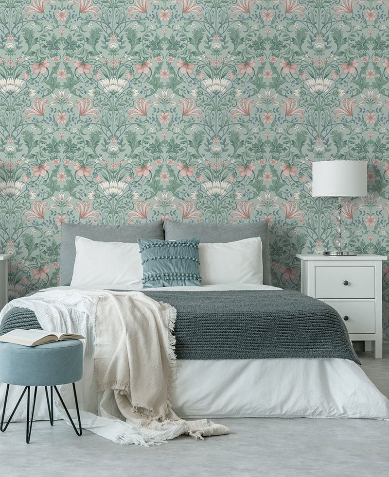Vintage Floral Wallpaper - Soft Teal - Holden Décor - 13390Wallpaper199