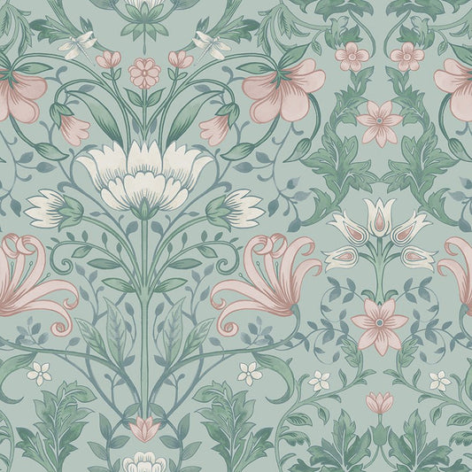 Vintage Floral Wallpaper - Soft Teal - Holden Décor - 13390Wallpaper199