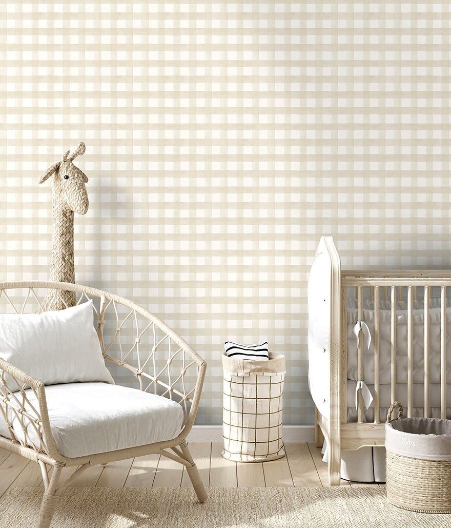 Watercolour Gingham Wallpaper - Beige - Holden Décor - 13290Wallpaper199
