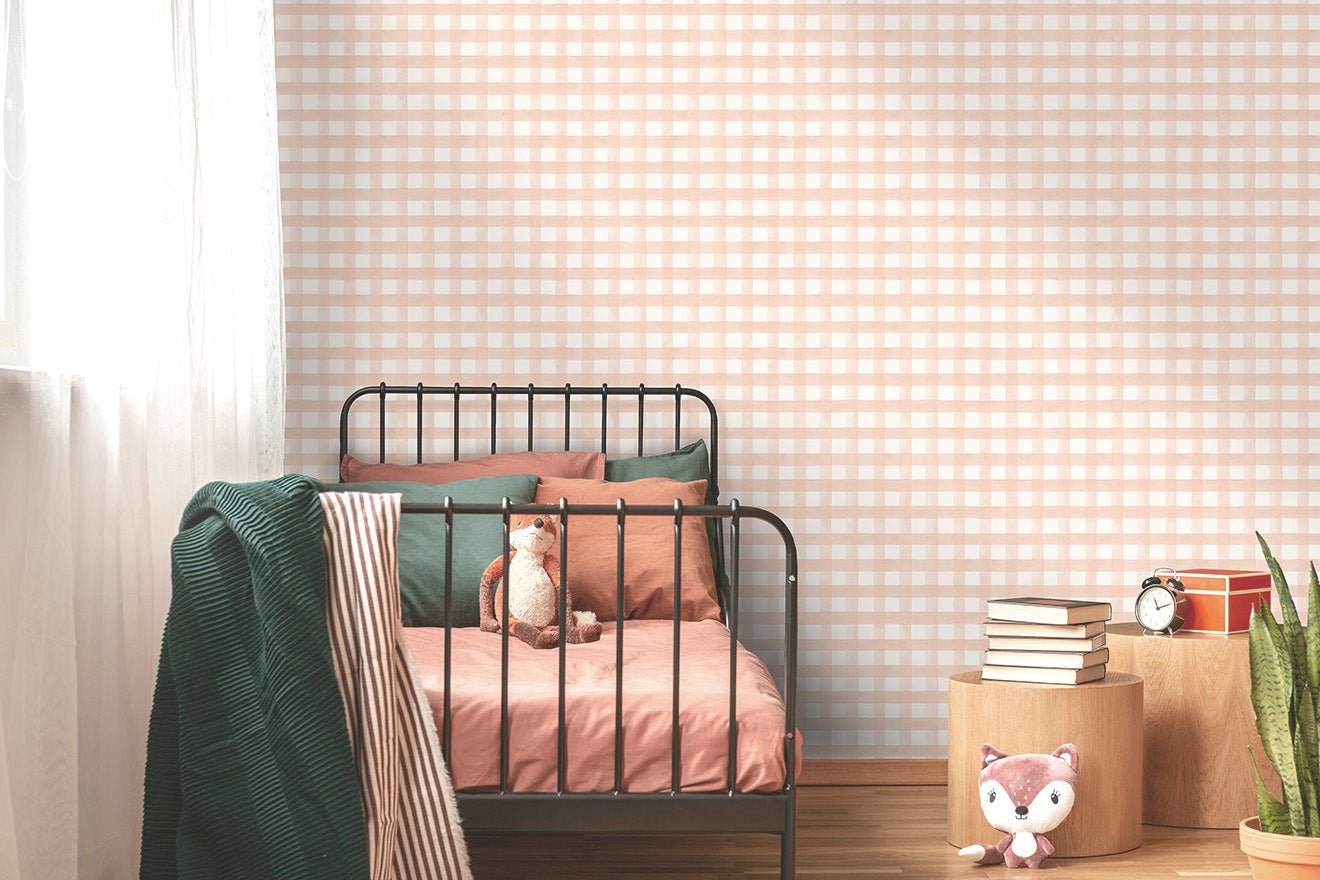 Watercolour Gingham Wallpaper - Soft Coral - Holden Décor - 13292Wallpaper199