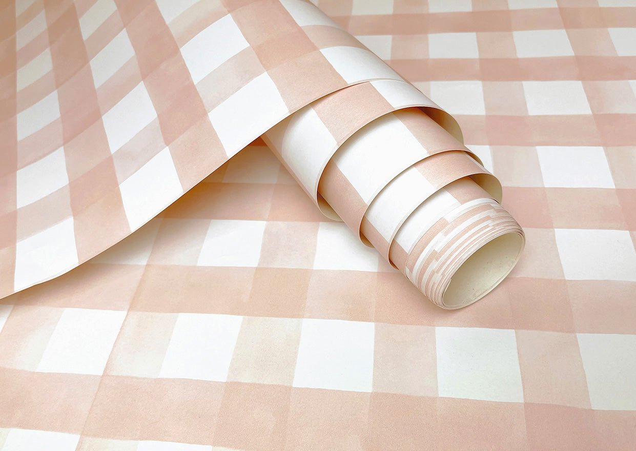 Watercolour Gingham Wallpaper - Soft Coral - Holden Décor - 13292Wallpaper199