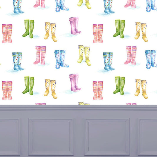 Welly Boots Wallpaper - Cream - Voyage Maison - WELLYBO/WPO/CREWallpaper199