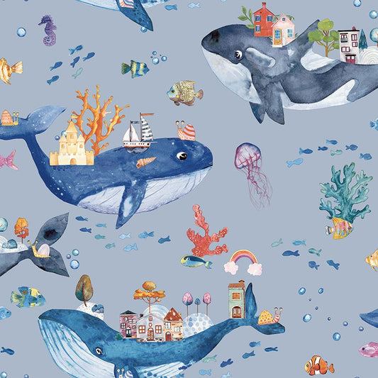 Whale Town Wallpaper - Blue - Holden Décor - 13220Wallpaper199