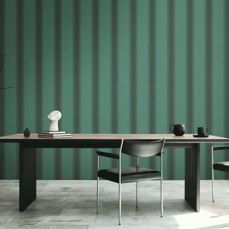 Wide Linear Stripe Wallpaper - Green/Black - Michalsky Living - 39983-4Wallpaper199