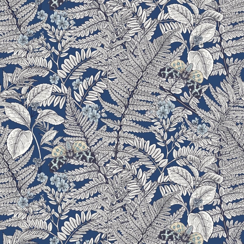 Wild Ferns Wallpaper - Indigo - Hoopla Walls - HWA1201WWallpaper199