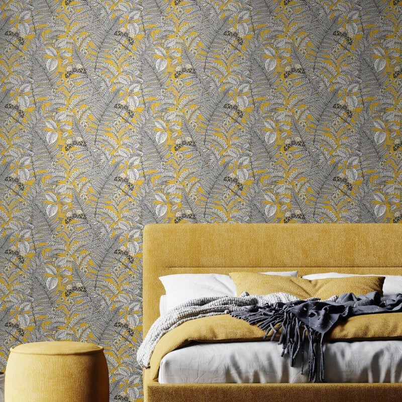 Wild Ferns Wallpaper - Mustard - Hoopla Walls - HWA1199WWallpaper199