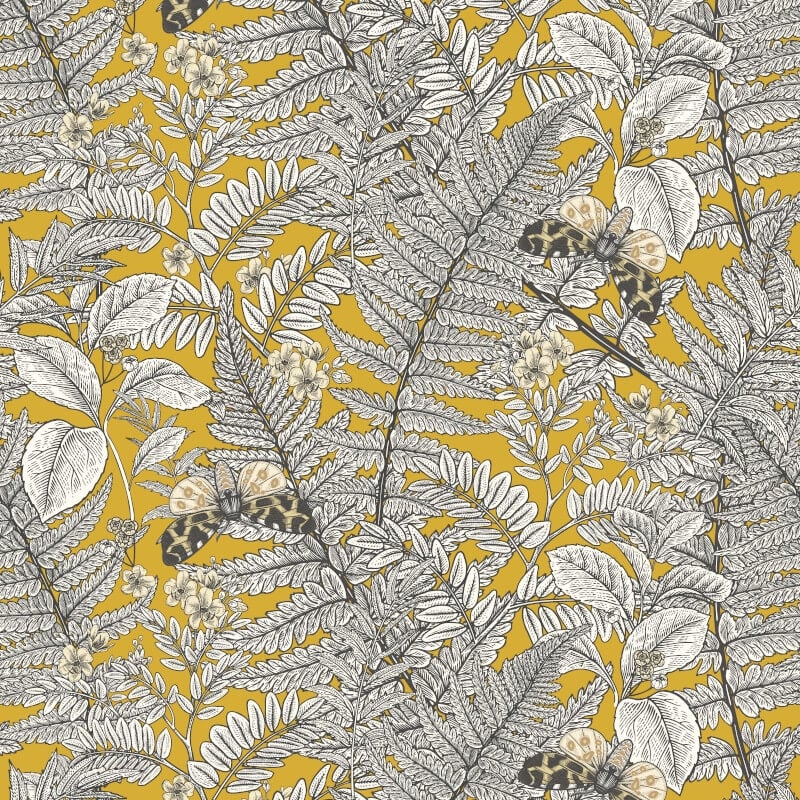 Wild Ferns Wallpaper - Mustard - Hoopla Walls - HWA1199WWallpaper199