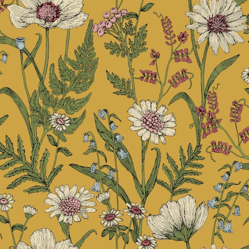 Wild Meadow Wallpaper - Mustard Multi - Fine Décor - FD43336Wallpaper199