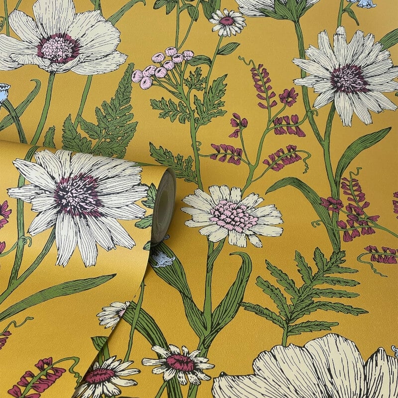 Wild Meadow Wallpaper - Mustard Multi - Fine Décor - FD43336Wallpaper199