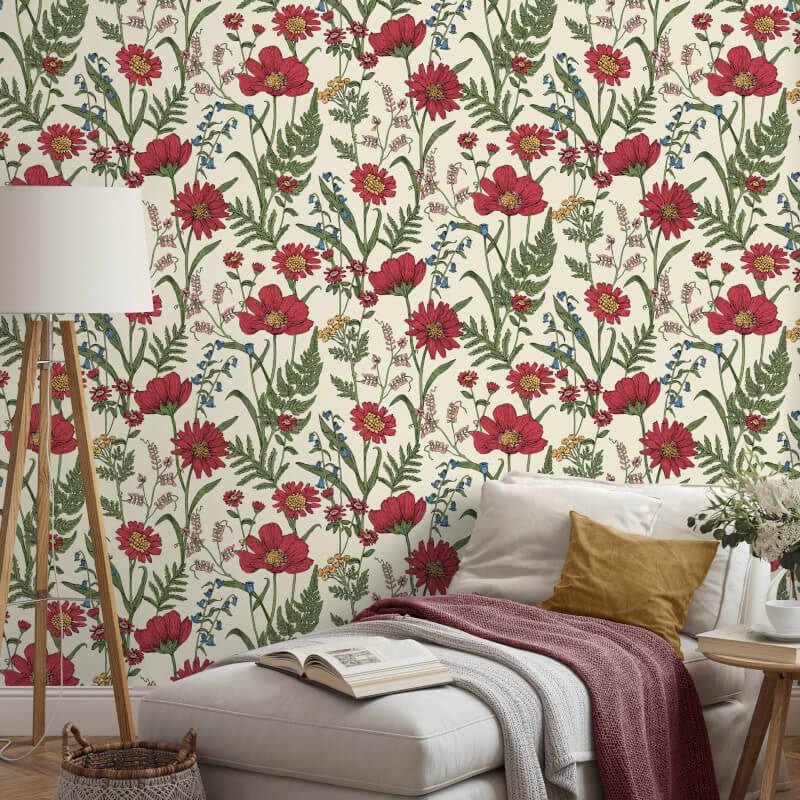 Wild Meadow Wallpaper - Red Multi - Fine Décor - FD43335Wallpaper199