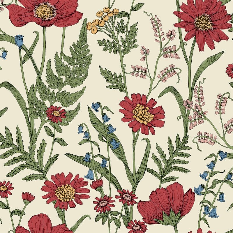 Wild Meadow Wallpaper - Red Multi - Fine Décor - FD43335Wallpaper199
