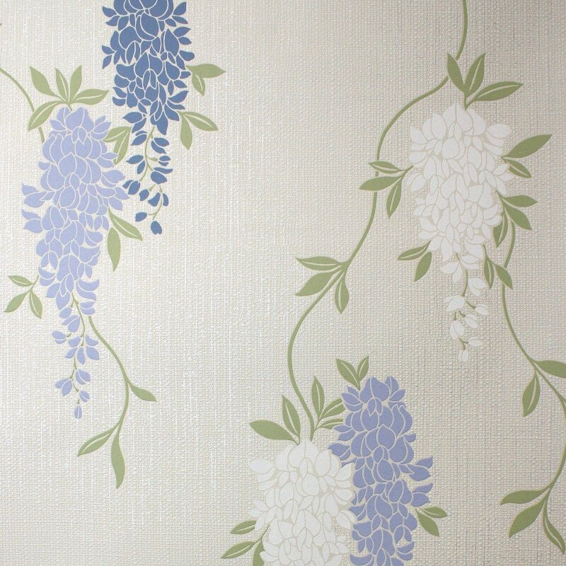 Wisteria Floral Metallic Wallpaper - Blue - Fine Décor - FD43674Wallpaper199