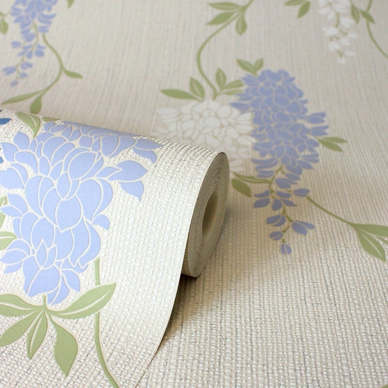 Wisteria Floral Metallic Wallpaper - Blue - Fine Décor - FD43674Wallpaper199